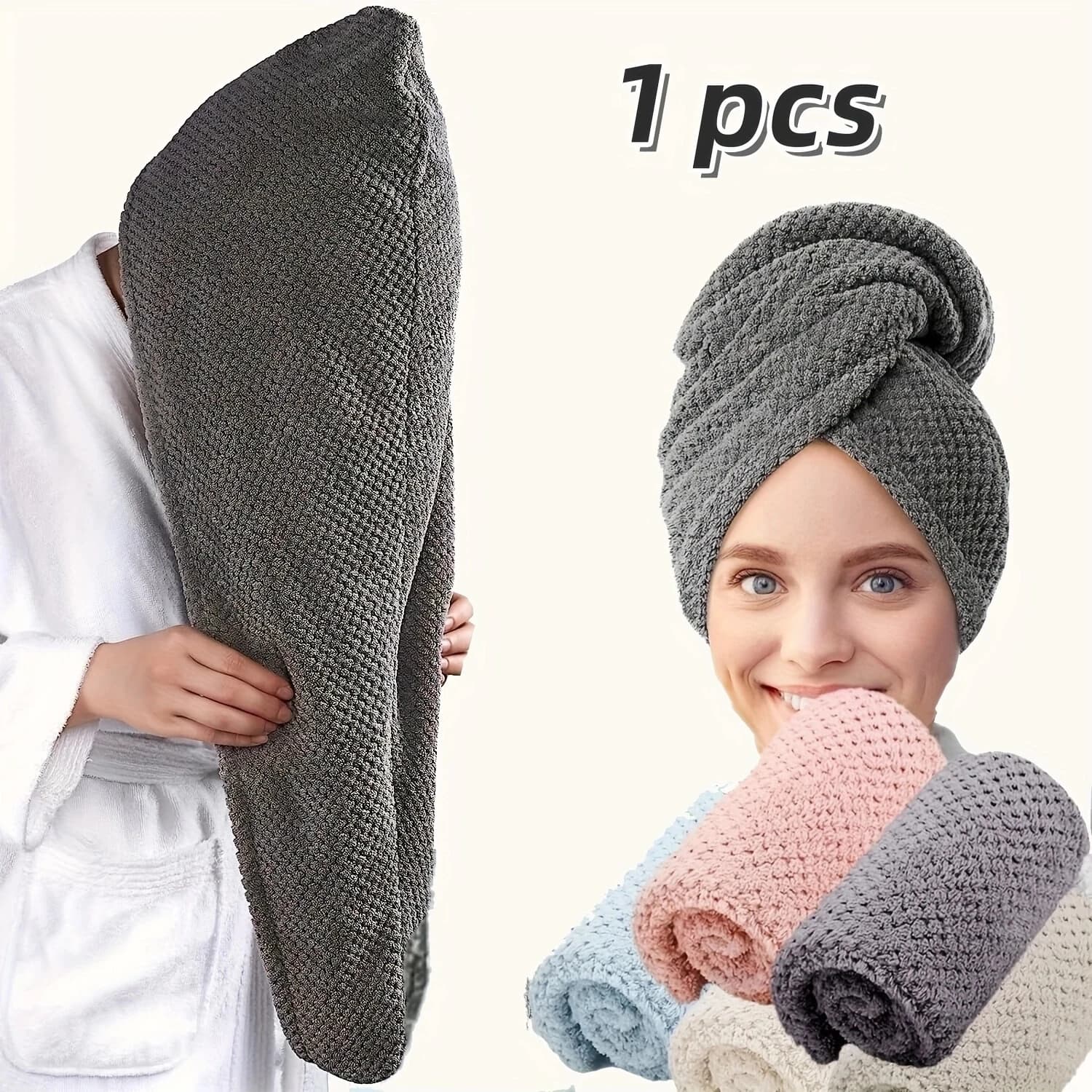 Kolorowy ręcznik do włosów, Teksturowana czepek 25x65cm, Superchłonny, Dla kobiet 🧖♀️
