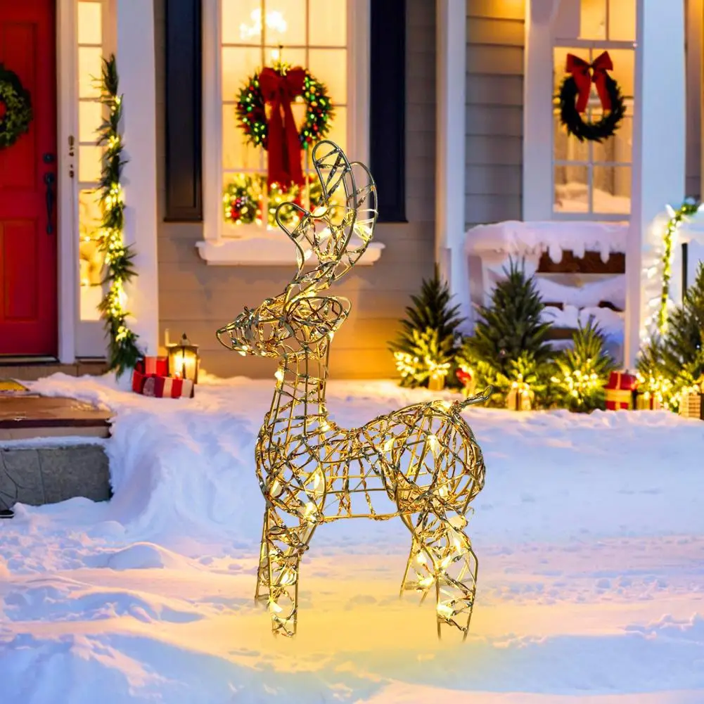 Świąteczny renifer 3D, podświetlany żelazny renifer z 30 diodami LED, do użytku zewnętrznego i wewnętrznego, podświetlany stojący jeleń do ogrodu, na podwórko, trawnik.