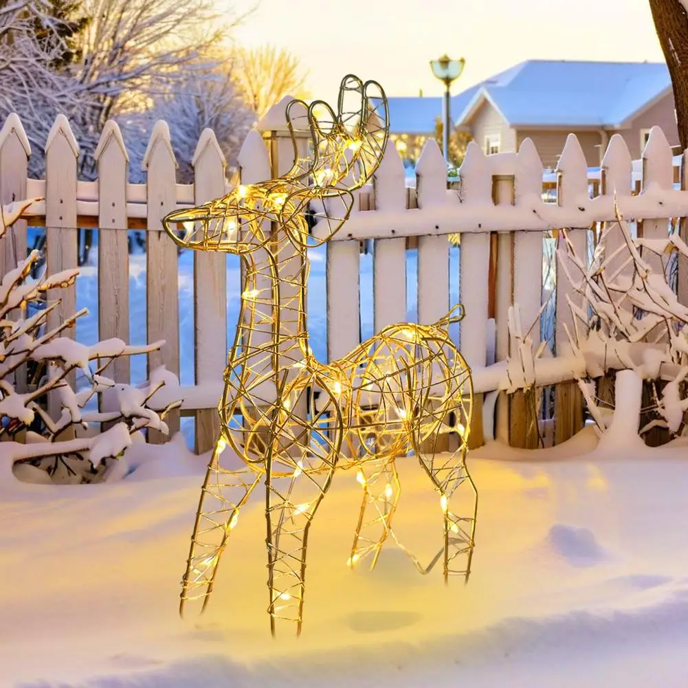 Świąteczny renifer 3D, podświetlany żelazny renifer z 30 diodami LED, do użytku zewnętrznego i wewnętrznego, podświetlany stojący jeleń do ogrodu, na podwórko, trawnik.